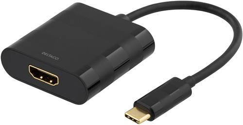 USB-C - HDMI-sovitin, USB-C Uros - 19-pinninen HDMI Naaras, 4K, Ultra HD, Kullatut Liittimet, Musta