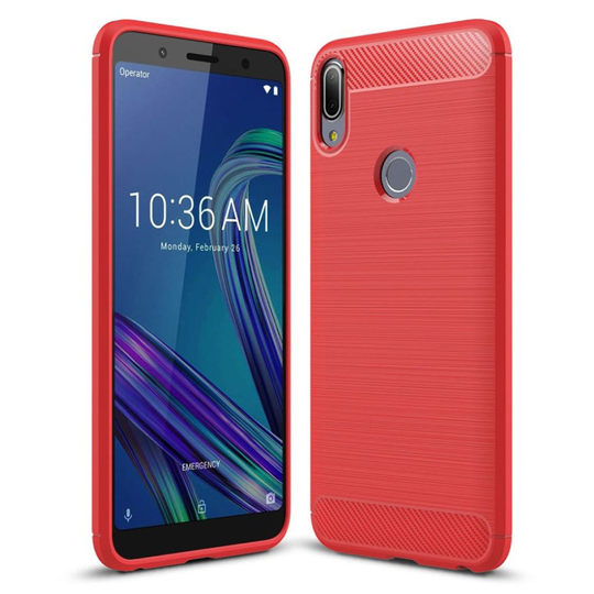 Asus ZenFone Max Pro (ZB602KL) Hiilikuitu harjattu silikooni muovinen takasuoja kuori - Punainen