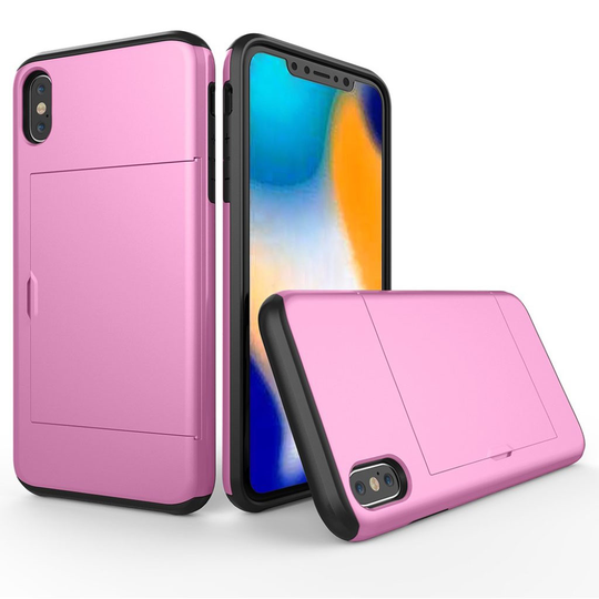 iPhone 9 Plus Hybriidi Matta Metalli Muovinen Takasuoja Kuori Kortti Paikalla - Pinkki