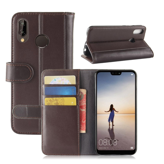 Huawei P20 Lite haljasnahkainen suojakotelo - Ruskea