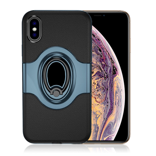 iPhone 9 Plus Hybriidi Muovi Yhdistelmä Takasuoja Kuori Sormirenkaalla - Tumman Sininen