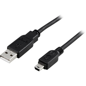 USB Kaapeli Tyyppi, A-tyyppi Uros - Mini B-tyyppi Uros, 0,5m, Musta