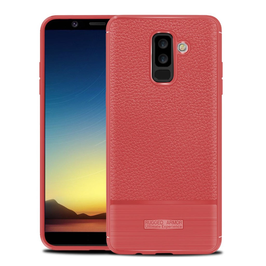 Samsung Galaxy A6 Plus Pehmeä Harjattu Liitsihedelmän Jyvä TPU takasuoja Kuori - Punainen