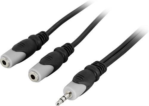 Äänikaapeli, Y-kaapeli, 1x3,5mm Uros Stereo > 2x3,5mm Naaras Stereo, 0,5m, Musta