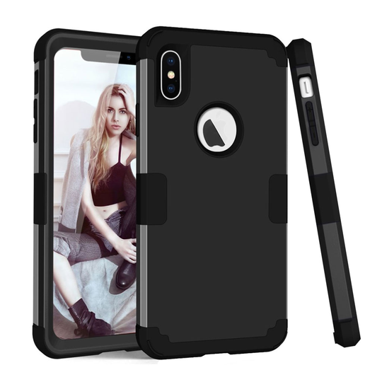 iPhone Xs Max kolme palainen hybriidi muovinen takasuoja kuori - Musta