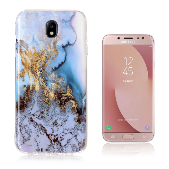 Samsung Galaxy J7 (2017) IMD Marmori Kuviollinen Joustava TPU Takasuoja Kuori - Kulta/ Sininen