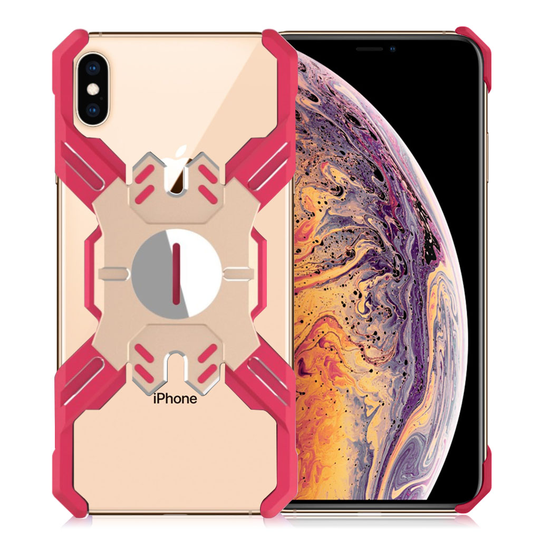 iPhone Xs Max Heroes sarjan X-kuviollinen metalli hybriidi takasuoja kuori - Kulta/ Punainen