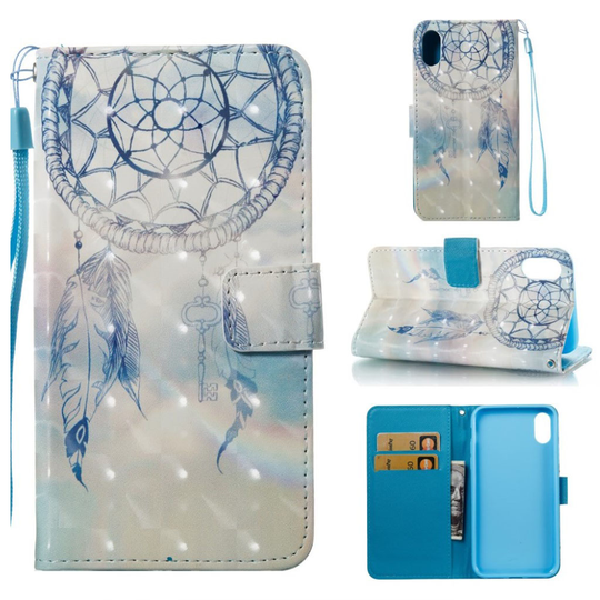 iPhone Xs Max Kuviollinen Valotäplä Koristeltu Synteetti Nahkainen Lompakko Suojakotelo - Sininen Unensieppaaja