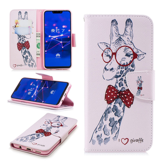 Huawei Mate 20 Lite seisova mallinen kuviollinen synteetti nahkainen lompakko suojakotelo - Kirahvi Rilleillä