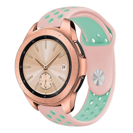 Samsung Galaxy Watch (42mm) kaksisävyinen iso ontto silikooni muovinen kellon vaihto ranneke - Pinkki/ Cyaani