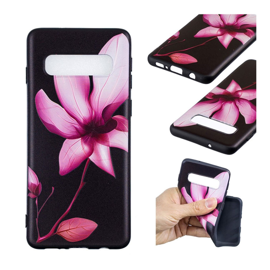 Samsung Galaxy S10 printtikuosi kohokuvioitu pehmeä suojakotelo - Pinkki Kukka