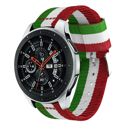 Samsung Galaxy Watch (46mm) kellolle raidallinen nailoni kangas vaihdettava ranneke - Valkoinen/ Vihreä/ Punainen