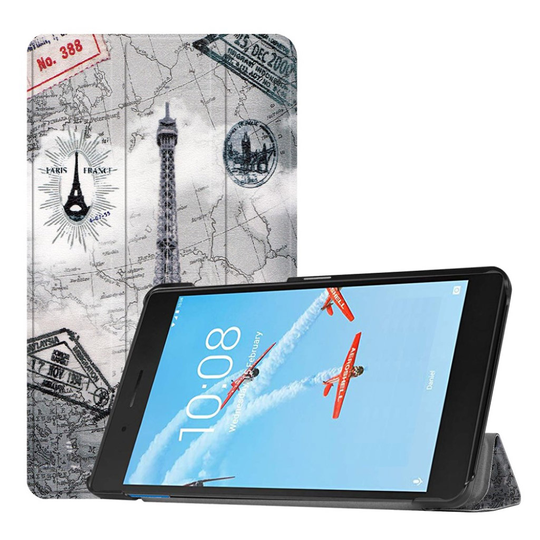 Lenovo Tab E7 kuosillinen tri-fold nahkainen Suojakotelo - Eiffel Torni ja Kartta