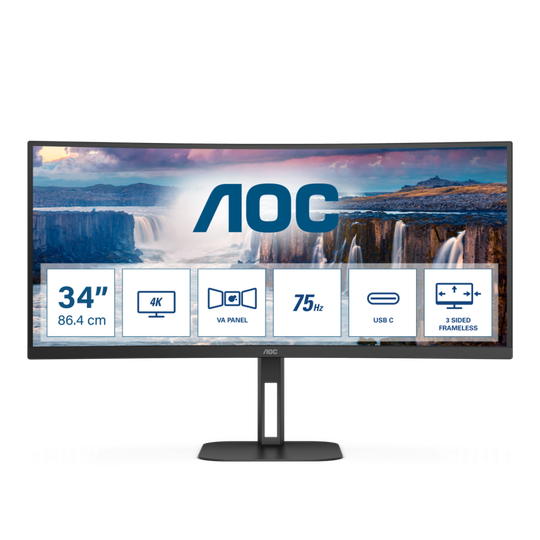 AOC CU34V5C 34" UWQHD VA CURVED HAS DP/HDMI/USB-C PD 65W