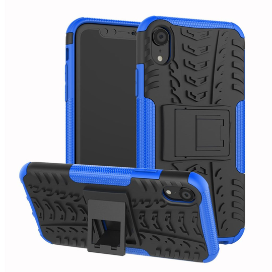 iPhone 9 Renkaan Rakenne Pintainen Hybriidi Muovi Takasuoja Kuori Jalkatuella - Sininen
