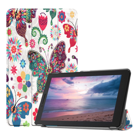 Lenovo Tab E8 kuosillinen tri-fold nahkainen Suojakotelo - Värikäs Perhoset