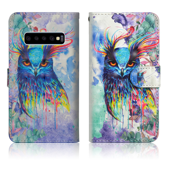 Samsung Galaxy S10 Plus vaalea piste koriste nahkainen flip Suojakotelo - Värikäs Pöllö