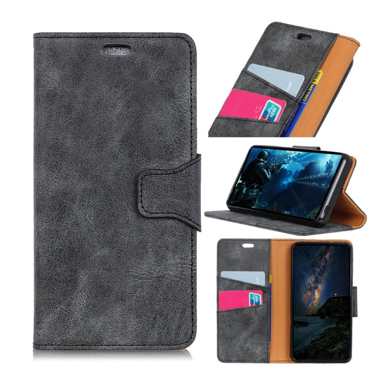 Huawei Y6 (2018) Vintage Tyylinen PU Nahkainen Seisova Lompakko Suojakotelo - Harmaa