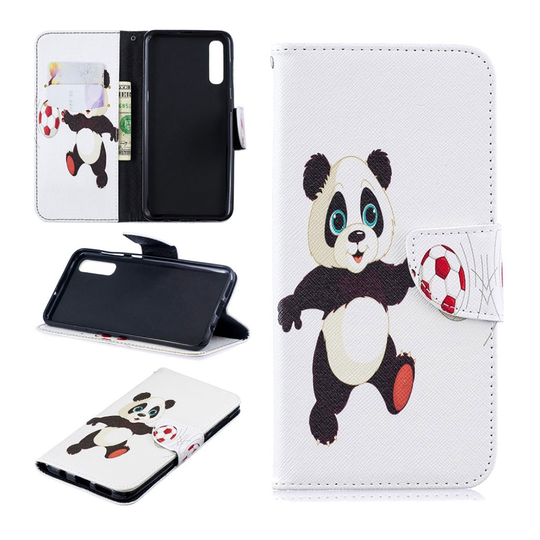 Samsung Galaxy A50 pattern leather case - Panda Playing Football