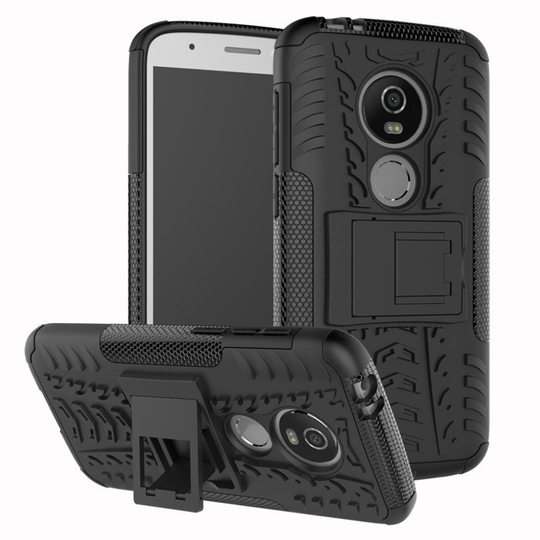 Motorola Moto E5 Play Liukuestoinen Hybriidi Muovinen Takasuoja Kuori Jalkatuella - Musta