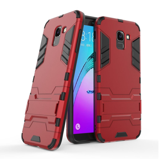 Samsung Galaxy J6 (2018) Cool Guard Hybriidi Muovi Takasuoja Kuori Jalkatuella - Punainen