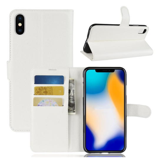 iPhone Xs Max Tyylikäs Synteetti Nahkainen Lompakko Suojakotelo - Valkoinen