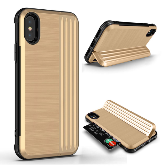 iPhone Xs Max ANGIBABE hybriidi muovinen takasuoja kuori salaisella kortti paikalla - Kulta