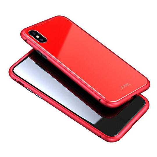 iPhone X LUPHIE Magneettinen Irrotettava Metalli Kehys Suoja Karkaistu Lasilla - Punainen