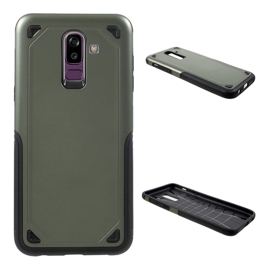 Samsung Galaxy J8 (2018) Karu Pintainen Muovi Hybriidi Takasuoja Kuori - Tumman Vihreä