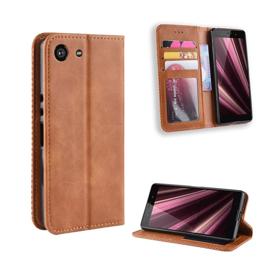 Sony Xperia XZ4 Compact auto-absorbed vintage tyylinen nahkainen flip suojakotelo - Ruskea
