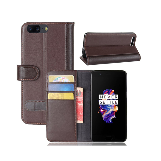 OnePlus 5 haljasnahka kotelo - Kahvi