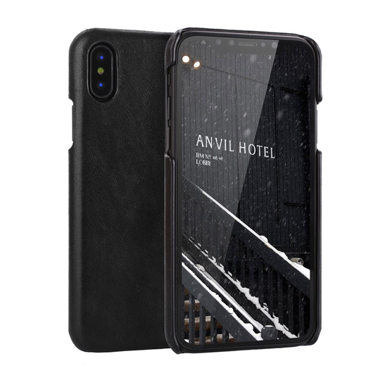 iPhone Xs Max retro aito nahka pinnoitettu kova muovinen takasuoja kuori - Musta