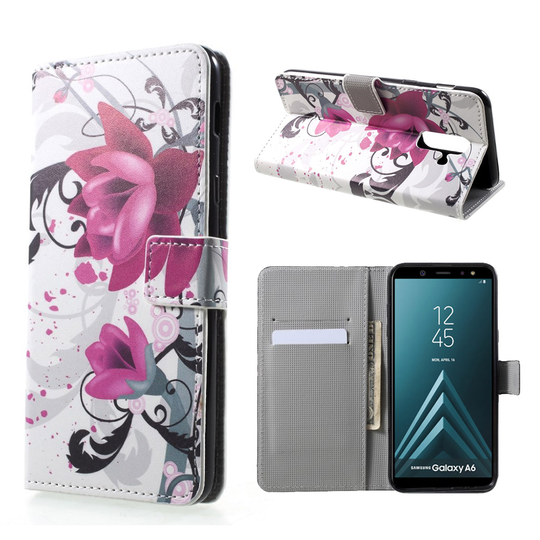 Samsung Galaxy A6 Magneettinen Nahka Lompakko Suojakotelo - Violetit Kukat