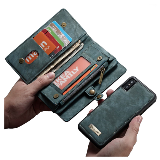 iPhone Xs Max CASEME vintage tyylinen haljais nahkainen lompakko suojakotelo - Ruskea