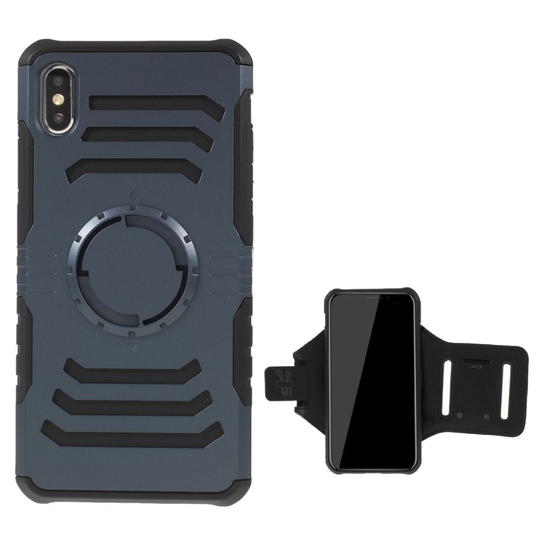 iPhone 9 Plus Hybriidi Muovi Yhdistelmä Takasuoja Kuori Magneetti Laatalla - Tumman Sininen