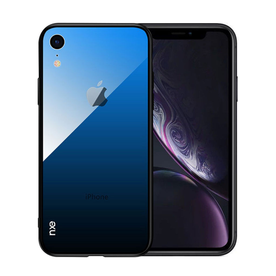iPhone Xr NXE ohut kaksisävyinen hybriidi lasi ja muovi takasuoja kuori - Tumman Sininen/ Musta