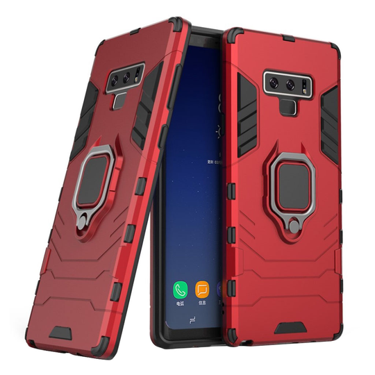 Samsung Galaxy Note9 Hybriidi muovinen himmeä pintainen takasuoja kuori jalkatuella - Punainen