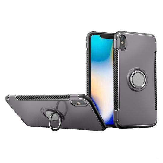 iPhone Xs Max hiilikuitu harjattu iskukestävä hybriidi muovinen takasuoja kuori - Harmaa