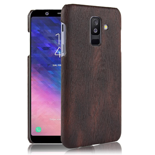 Samsung Galaxy A6 Plus (2018) Luonnon Tuntuinen Synteetti Nahkainen Kova Muovinen Takasuoja Kuori - Musta