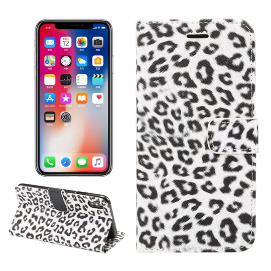 iPhone 9 Leopardi Kankaalla Pinnoitettu Synteetti Nahkainen Lompakko Suojakotelo - Valkoinen