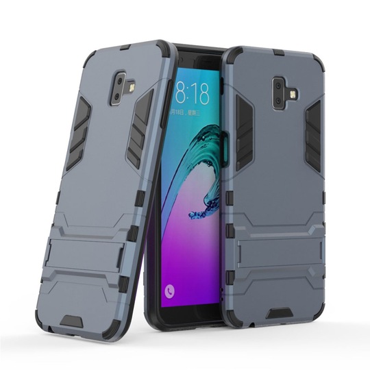 Samsung Galaxy J6 Plus (2018) iskukestävä takasuoja kuori jalkatuella - Tumman Sininen