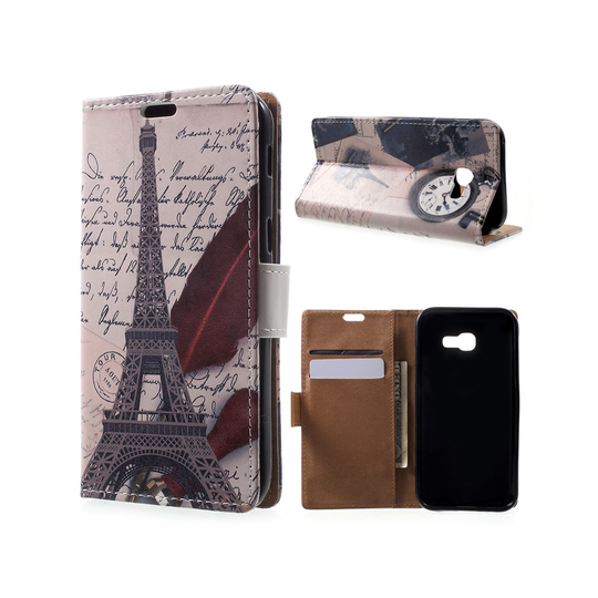 Samsung Galaxy A3 (2017) - Nahkakotelo Lompakko - Eiffel Torni Ja Sulka