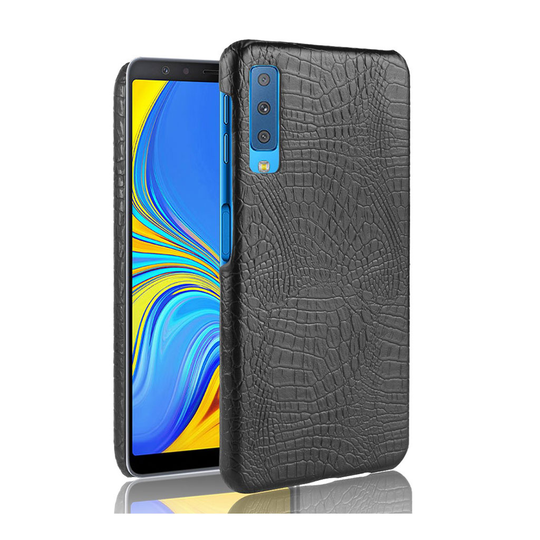 Samsung Galaxy A7 (2018) krokotiili rakenne pintainen synteetti nahkainen kova muovinen takasuoja kuori - Musta