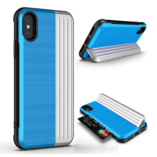 iPhone Xs Max ANGIBABE hybriidi muovinen takasuoja kuori salaisella kortti paikalla - Sininen/ Hopea