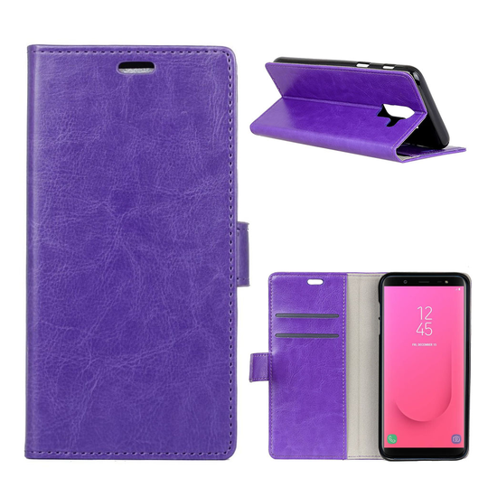Samsung Galaxy J8 (2018) Crazy Horse PU Nahkainen Seisova Lompakko Kotelo - Violetti