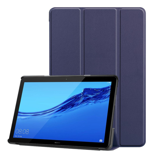 Huawei MediaPad T5 tablettiin taivutettava synteetti nahkainen muovinen suojaava kuori - Tumman Sininen