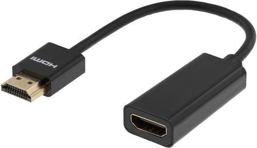 Ohut HDMI-kaapeli, HDMI A Ur - HDMI A Na, Kullattu, 10cm, Musta