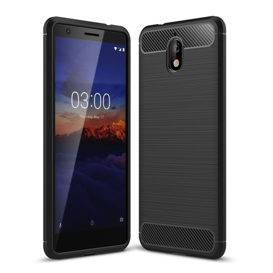 Nokia 3.1 Hiilikuitu Harjattu TPU Takasuoja Kuori - Musta