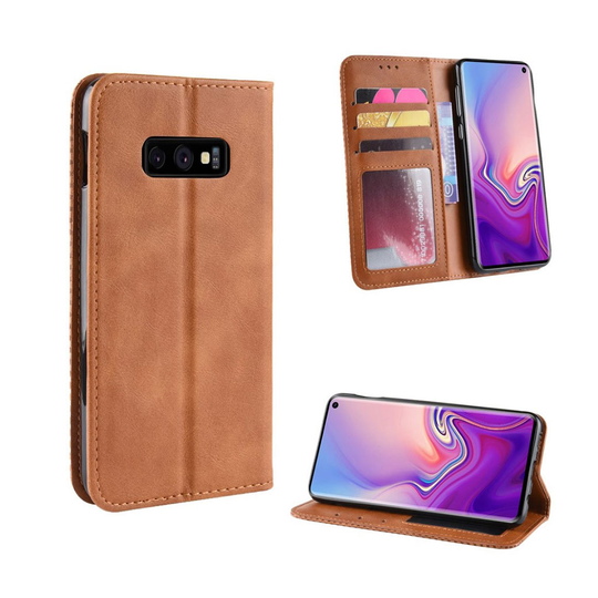 Samsung Galaxy S10e vintage tyylinen nahkainen flip suojakotelo - Ruskea