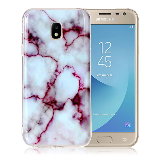 Samsung Galaxy J3 (2017) Marmori Rakenne TPU Pehmeä IMD Kuvallinen Takasuoja Kuori - Ruusu